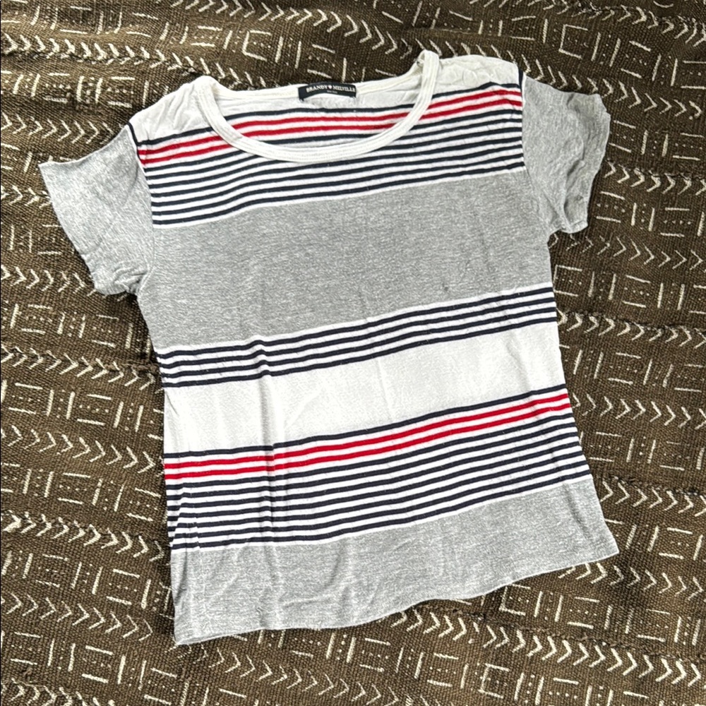 Brandy Melville Gray and Red Striped Short Sleeve Tee